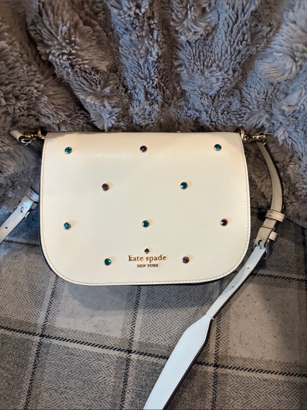 kate spade White Jeweled Crossbody with Multicolor Stones